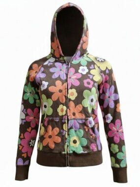 THE CHILDREN’S PLACE Brown Floral Print Zip Front Hoodie Sweatshirt Girls 7-8